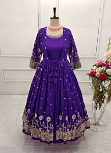 Designer Silk Party Wear Gown Cotty Set with Heavy <b>Embroidery</b> Work - Product Image 3