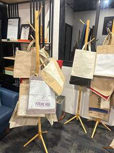 Luxury Khaki Jute Tote Grocery <b>Shopping</b> <b>Bag</b> Custom Printed Wholesale with Ribbon Handle <b>Zipper</b> Closure Customized Letter Pattern - Product Image 5