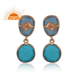 ต่างหูหินควอยซ์ชุบทองโรสเตอร์สีฟ้า - Product Image 4