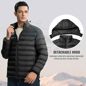 Doudoune à capuche pour hommes personnalisable Manteau d'hiver léger et résistant à l'eau isolé Capuche détachable Poignets élastiques - Product Image 2