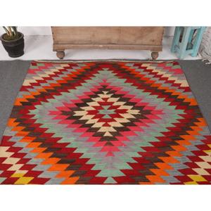 Grand tapis turc, tapis vintage 4,9x8,8 pieds, tapis en laine à bordure rouge - Product Image 3