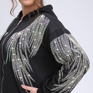 Veste tendance pour femme en tricot d'hiver à fermeture éclair avec strass blancs, sequins et capuche, confortable, à séchage rapide, respirante, bas prix - Product Image 1