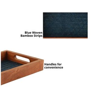 Bandeja de madera de acacia de 12 pulgadas hecha a mano azul Chatai con asas, Plato decorativo para servir para mesa de desayuno decorativa - Product Image 3