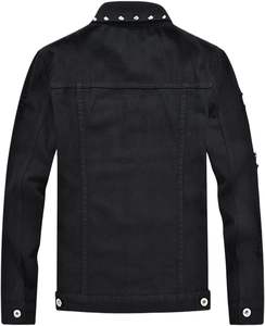 Veste en jean punk déchirée à trous pour hommes avec rivets manteau en jean camionneur boutonné - Product Image 2