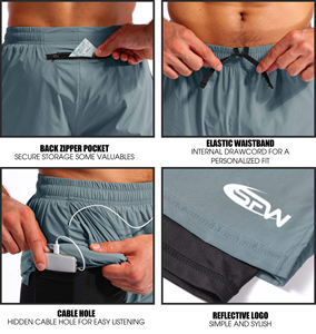 Wholesale Men's 2-in-1 Workout Gym Shorts Pants Quick Dry Breathable Canvas Liner Custom Training comfort <b>Elastic</b> <b>Waistband</b> - Product Image 4