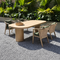 Juego de Mesa de Comedor de Madera de Teca para Exteriores, Resistente a la Intemperie, con Sillas de Ratán, Calidad Comercial, para Hotel o Restaurante