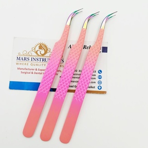 Pinzas de extensión de pestañas de Color Rosa degradado con punta multicolor individual curvada de aislamiento de acero inoxidable profesional privado - Product Image 4