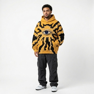 Sudadera con capucha para hombre, personalizada, de invierno, con efecto desgastado, con aplique de logo en el pecho, OEM ODM, oversize, con parches personalizados, estilo streetwear, 100% algodón - Product Image 3