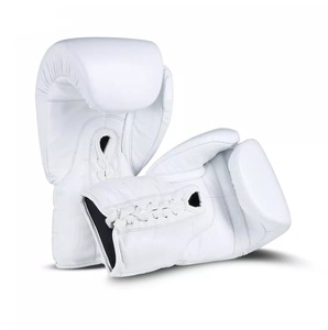 Gants de boxe en cuir blanc, à lacets, respirants, pour adultes, équipement d'entraînement de sparring - Product Image 1