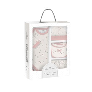 Conjunto de Ropa de Algodón 100% para Bebés Niñas (0-6 Meses) de 5 Piezas con Estampado Floral (Gorro, Body, Guantes, Babero) - Rosa - Product Image 1