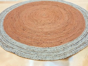 <b>Round</b> Jute Area Rug Solid Color Modern Handcrafted Flat Pile Non Slip Living Room Floor Mat Gray and Terracotta - Product Image 5