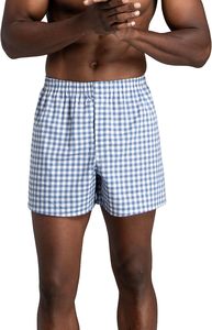 Boxers en coton à carreaux pour hommes, taille élastique, respirants, décontractés, 100 % coton, légers et unis - Product Image 2