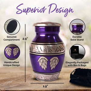 <b>Small</b> Purple Urns for Human Ashes - Angel Keepsake Urn Set of 4 with Black <b>Box</b> and Bag - <b>Small</b> Cremation Urns for Women - Product Image 3