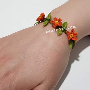 Turuncu Üç Çiçekli İğne Oyası Bileklik Pulseras con cuentas finas - Product Image 1
