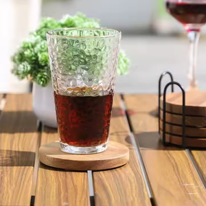 Crescent Crafts Handmade Classic Style Wooden <b>Coaster</b> <b>Set</b> of 4pcs <b>with</b> Iron <b>Holder</b> and Custom Diameter - Product Image 1