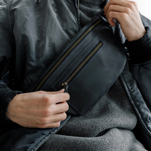 กระเป๋าคาดเอวหนังแท้วินเทจพร้อมฝาปิดซิปกระเป๋าคาดลำตัวใส่โลโก้ได้ทั้งชายและหญิง - Product Image 4