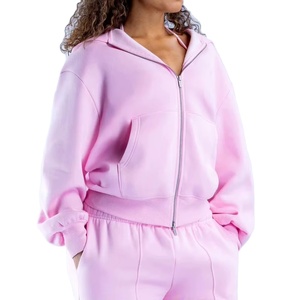 Custom Embroidery Logo Heavyweight Fleece Regular Fit Double Ended Zip Pullover Hoodies Set Four-Way Stretch <b>Tracksuit</b> - Product Image 2