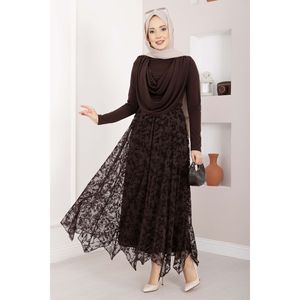 Brown Asymmetrical Tulle <b>Skirt</b> Lace Decoration <b>Elastic</b> Waistline Soft Breathable Satin Chiffon Fabric Digital Print Wrap A-Line - Product Image 3