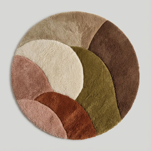 Tapis d'intérieur en laine vert olive avec un design moderne à rayures ondulées |   Tapis de sol contemporain pour salon, décoration minimaliste pour la maison - Product Image 1