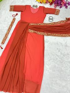 El último vestido de fiesta nupcial indio con Dupatta Readymade Set Gorgette Tela de seda Ropa étnica exclusiva Trabajo de lujo - Product Image 5