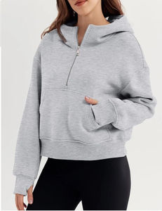 Sweat-shirt à capuche oversize pour femme, col zippé, épaules tombantes, coupe ample, 100% coton biologique, écologique - Product Image 4