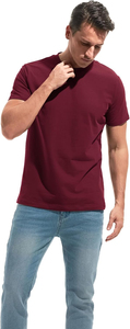 T-shirt en coton uni pour homme, col rond, manches courtes, coupe classique, jersey tricoté, design simple - Product Image 2