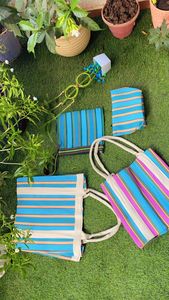 Eco-Friendly Woven PP Striped Shopping <b>Bags</b> Sustainable Recycled Nylon Polypropylene Plastic Handloom Made India-Bulk Recycled - Product Image 2