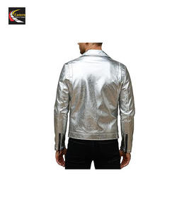 แจ็กเก็ตมอเตอร์ไซค์สีเงินเงาวาวผลิตโดยโรงงานจำนวนมาก - Product Image 6