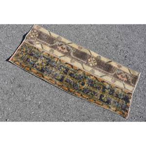 Alfombra Turca, Alfombra Vintage Pequeña de 1.4x3.3 pies, Alfombra del Suroeste Marrón y Azul - Product Image 4