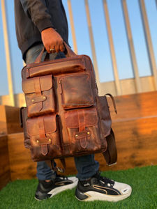 กระเป๋าเป้สะพายหลังหนังวัวหนังแท้สำหรับเดินทาง, กระเป๋าเป้ใส่แล็ปท็อปมีหลายช่องใส่แล็ปท็อป - Product Image 2