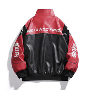 Chaqueta de cuero de motocicleta de carreras para hombre con logotipo personalizado OEM al por mayor, nuevo estilo, tela de lona de piel de oveja con cuello levantado de bloque de color - Product Image 4
