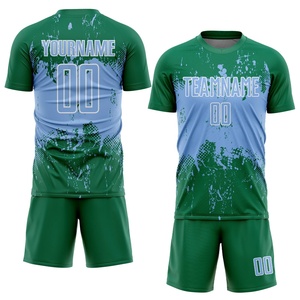 Último Diseño de Camiseta de Fútbol Verde y Azul, Ropa Deportiva de Poliéster de Alto Rendimiento, Personalización de Marca, Producción Rápida, Fabricante OEM - Product Image 1