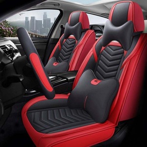Housse de siège de voiture sport bleue en similicuir perforé avec coussin appui-tête et housse de volant pour l'intérieur du véhicule - Product Image 1