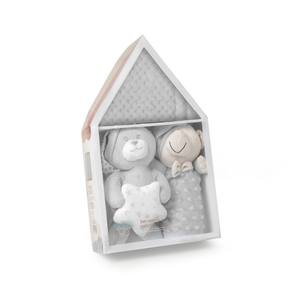 Ensemble de 3 pièces gris à motif uni, comprenant une couverture tricotée et un doudou, tous en peluche luxueuse - Product Image 1