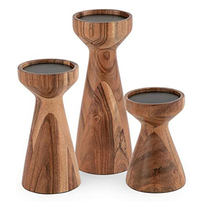Nuevo diseño, producto único, juego de soporte de pilar de vela de madera de Acacia en 2 uds, soporte de vela, acabado transparente para decorar el hogar - Product Image 6