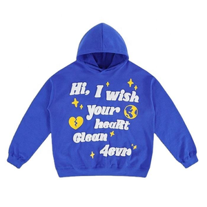 Sweat à capuche oversize bleu pour homme, en coton molletonné, motif cœur et étoile imprimé, logo frontal, vêtement d'automne, sweat à capuche vierge décontracté OEM - Product Image 5
