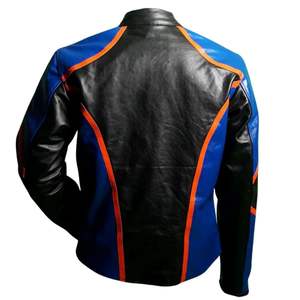 Veste en cuir de style course pour homme, design bicolore, fermeture éclair sur le devant, panneaux rembourrés, col montant, vêtements de rue - Product Image 3