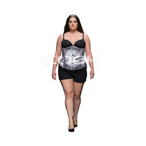 Corsé gótico de satén con estampado sublimado de murciélagos bajo la luz de la luna, con varillas de acero y diseño bajo el busto, para Halloween - Product Image 3