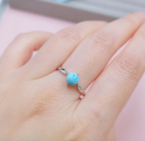 Anillo de plata de ley 2025 gemas Larimar redondas 6mm punta con bisel conjunto Phygital joyería de boda NFC Unisex Blockchain verificable - Product Image 1