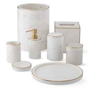 Conjunto de baño de resina contemporáneo hecho a mano accesorios de tocador jabonera cepillo de dientes soporte vaso bandeja elegante - Product Image 1