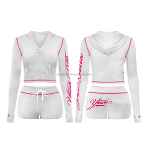 Ensemble personnalisé de veste zippée et short en deux pièces, ensemble de vêtements pour femmes de haute qualité, haut court en deux pièces - Product Image 4