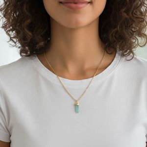 Pendentif en forme de balle en amazonite plaqué or et rhodium sur une chaîne en argent sterling tendance pour fiançailles, mariage et fête - Product Image 4
