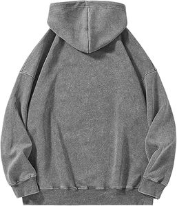 Sudadera Extra Grande de Alta Calidad para Hombre, Estilo Retro, Color Gris Oscuro Deslavado, Corte Holgado, Estilo Deportivo, Minimalista, Informal - Product Image 4