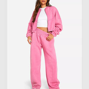 Sudadera con capucha corta en blanco de alta calidad para mujer 2025/2026, conjunto de sudadera con cremallera completa y Jogger, chándal de gran tamaño para mujer - Product Image 4