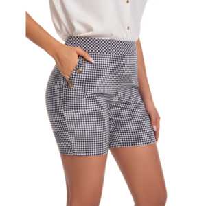 Shorts Cortos Casuales de Verano Jenna Rose, con Botones, Tela Oxford Elástica, Diseño a Cuadros Transpirable, Estilo Biker - Product Image 4