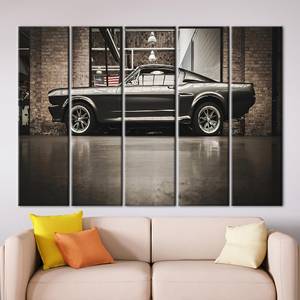 งานศิลปะบนผ้าใบพิมพ์ลาย: ภาพศิลปะติดผนังฟอร์ดมัสแตงสไตล์วินเทจ,5P: ห่อหุ้มอย่างดี - Product Image 1