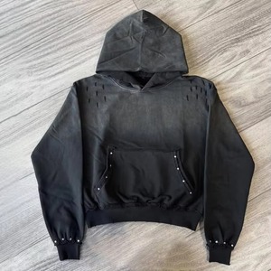 Meilleur tissu 500 GSM 100% coton éponge française poids lourd lavé à l'acide pull hommes à capuche à capuche strass sérigraphie - Product Image 5