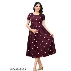 Vestido Midi Moderno para Mujer con Estampado de Corazones Color Granate, Elegante, Estilo Occidental, Casual, con Diseño Floral, Natural y Transpirable, para Club, OEM/ODM - Product Image 1