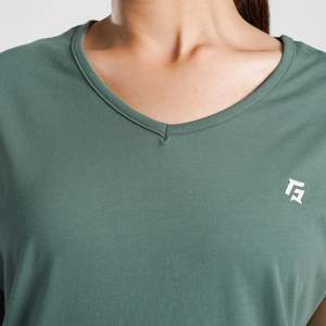 เสื้อยืดสีเขียวลำลองสำหรับผู้หญิง ไซส์ XS/XSs ผ้าคอตตอนเจอร์ซีย์คุณภาพสูง ทรงสั้น ระบายอากาศได้ดี คอผูกโบว์ แต่งลูกไม้ลายเพชร - Product Image 5