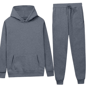 Ensemble survêtement gris moyen avec sweat à capuche et pantalon de jogging pour hommes et femmes, vêtements de sport décontractés d'hiver, vente en gros, usine OEM, logo personnalisé - Product Image 2